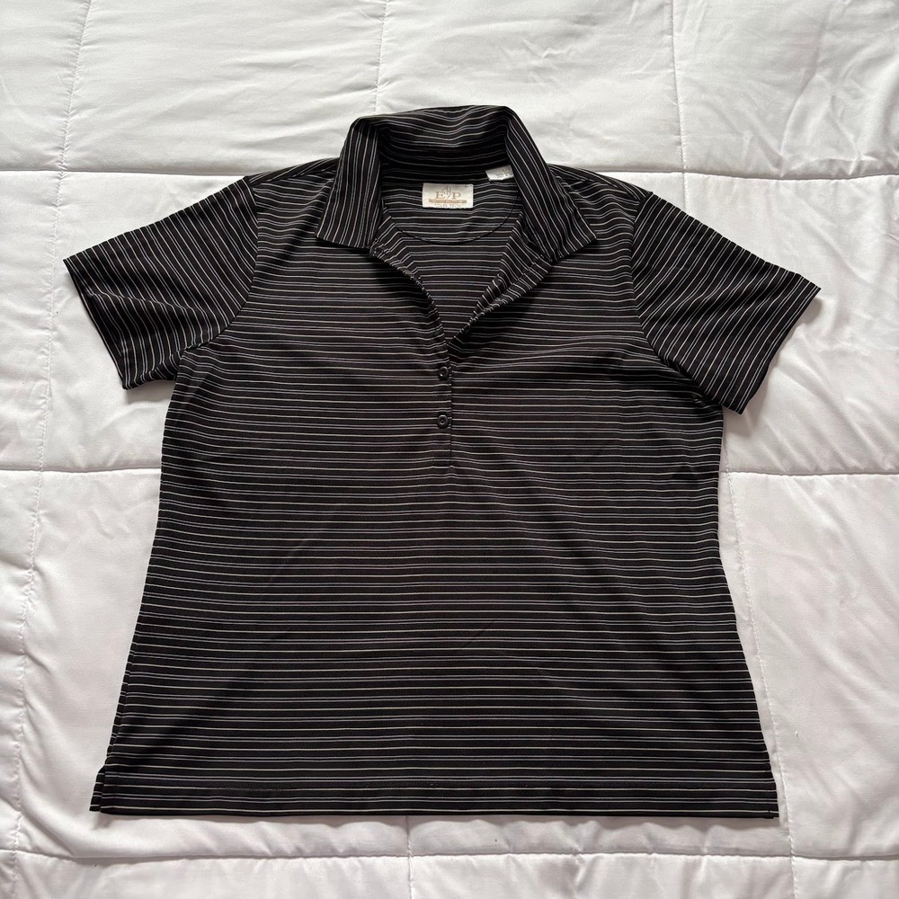 EP Pro Tour Tech Golf Polo Shirt Large Short Sleeve Womens Black White Striped